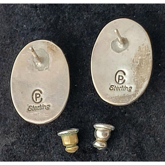 Earrings Carolyn Pollack Sterling Silver Onyx Shadow Box Post Signed - Picture 3 of 10